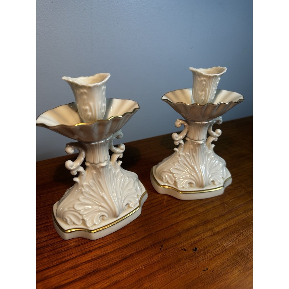 Cream Lenox Aquarius Candleholders EUC